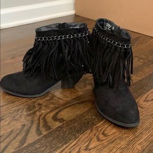 Not rated black ayita fringe booties
